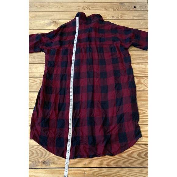 Madewell Button Up Check Tunic Top Size Medium Women’s Red Black Short Sleeve - Picture 5 of 6